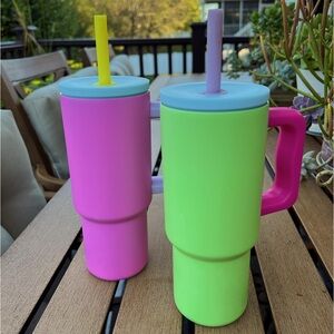 𝐒𝐞𝐭 𝐨𝐟 𝐓𝐰𝐨 Stainless Steel Color Block Insulated Tumbler Straw Cups
